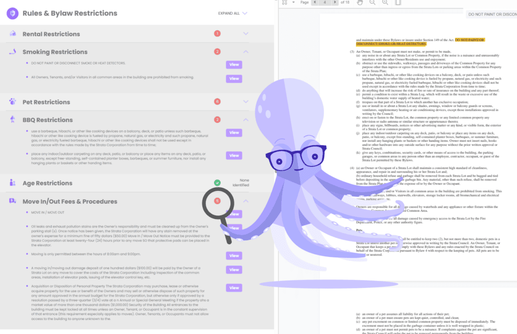 Eli the Octopus with magnifying glass over Bylaws document