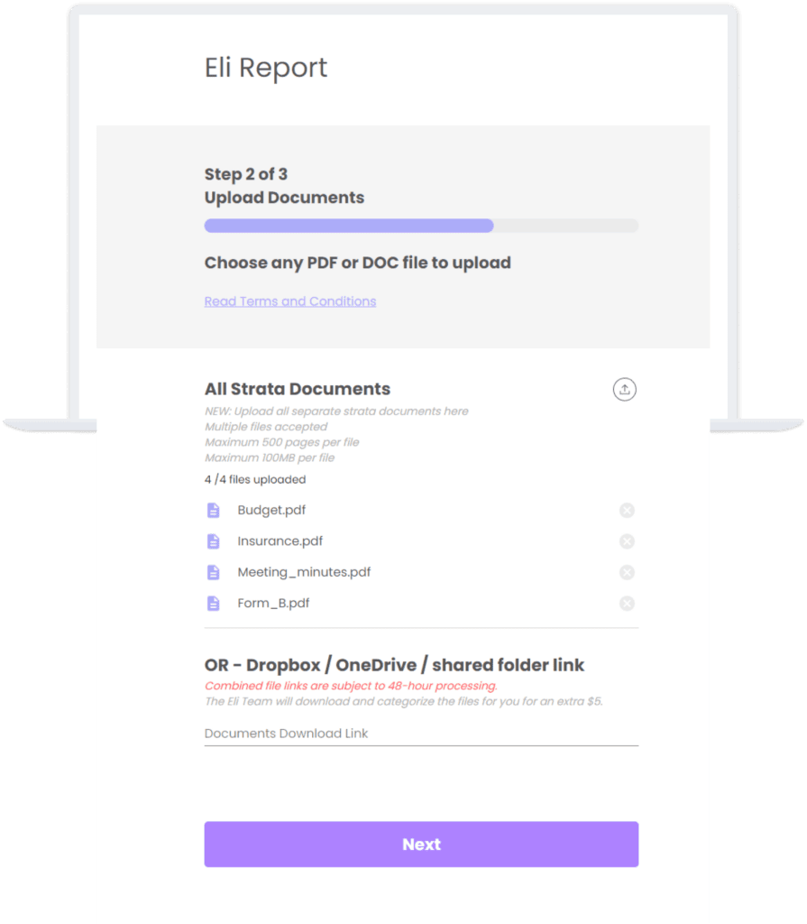 Screenshot of running an Eli Report