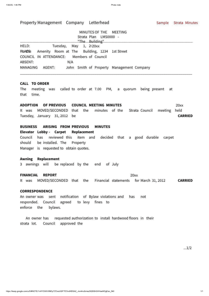 Meeting minutes example page 2