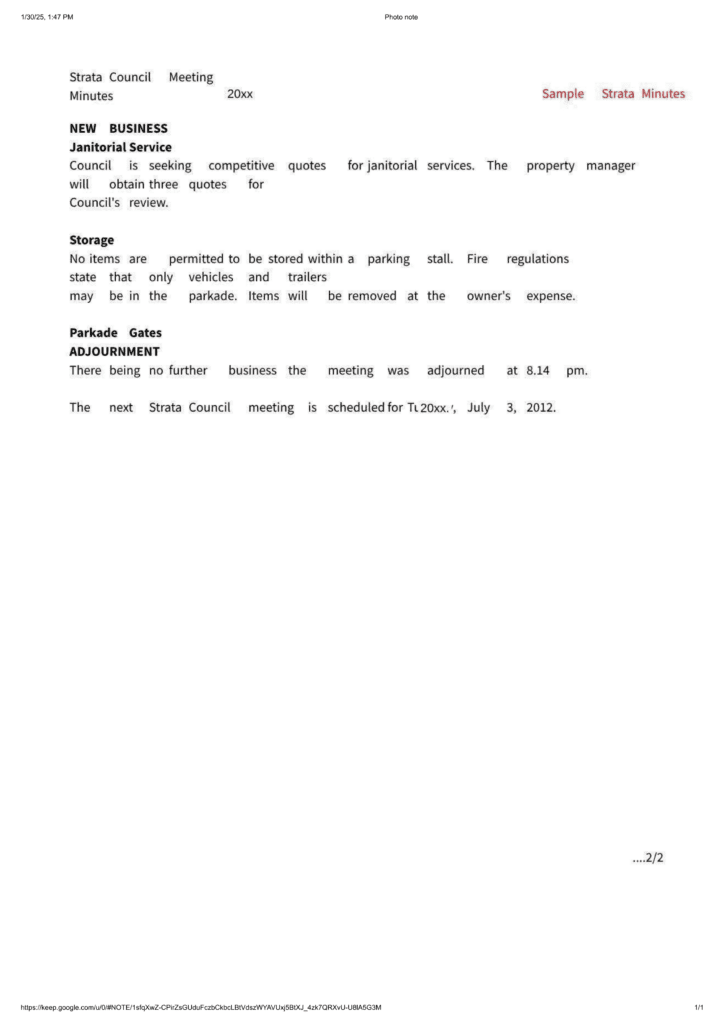 Meeting minutes example page 2