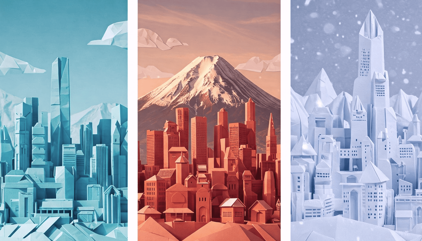 abstract image of three cities