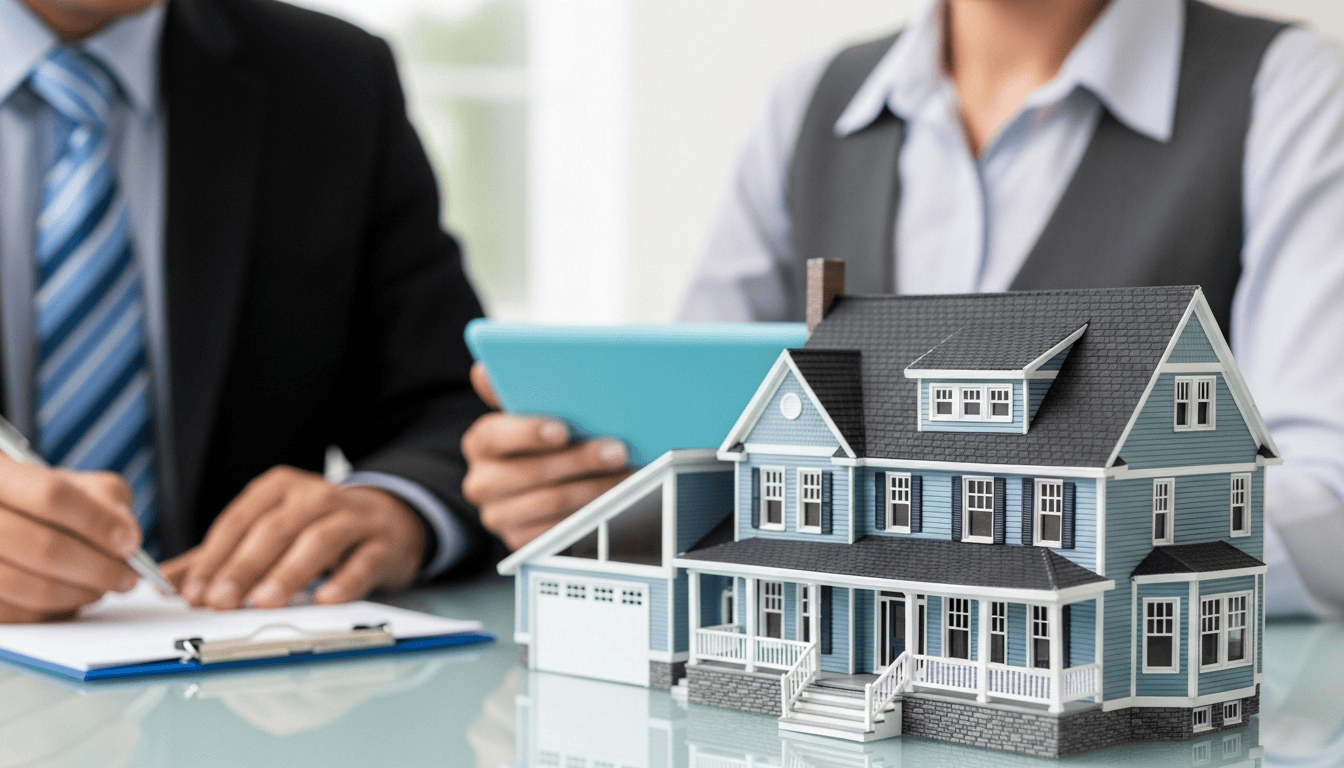 a house mockup and two people on the background